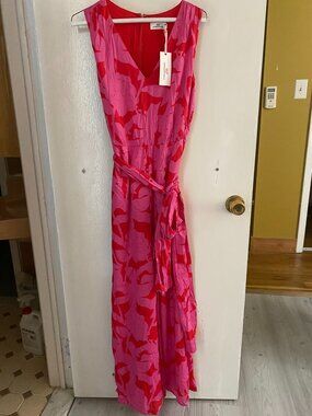 VINEYARD VINES Pink & Red Tropical Wide Leg Sleeveless Jumpsuit - Size 8 - NWT